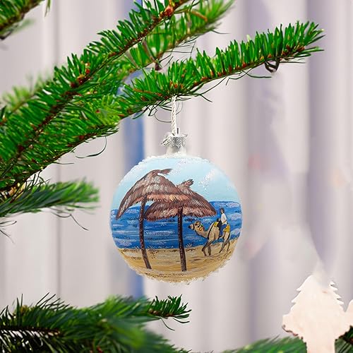 Miniatura 8 de Beach at Hammamet, adorno navideño de bola de cristal de Túnez, 4 pulgadas