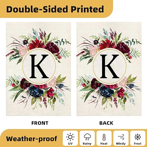 Miniatura 4 de Banderas de jardín con monograma de letra K, bandera de jardín de verano de 12 x 18 pulgadas, banderas florales de doble cara para patio, bandera