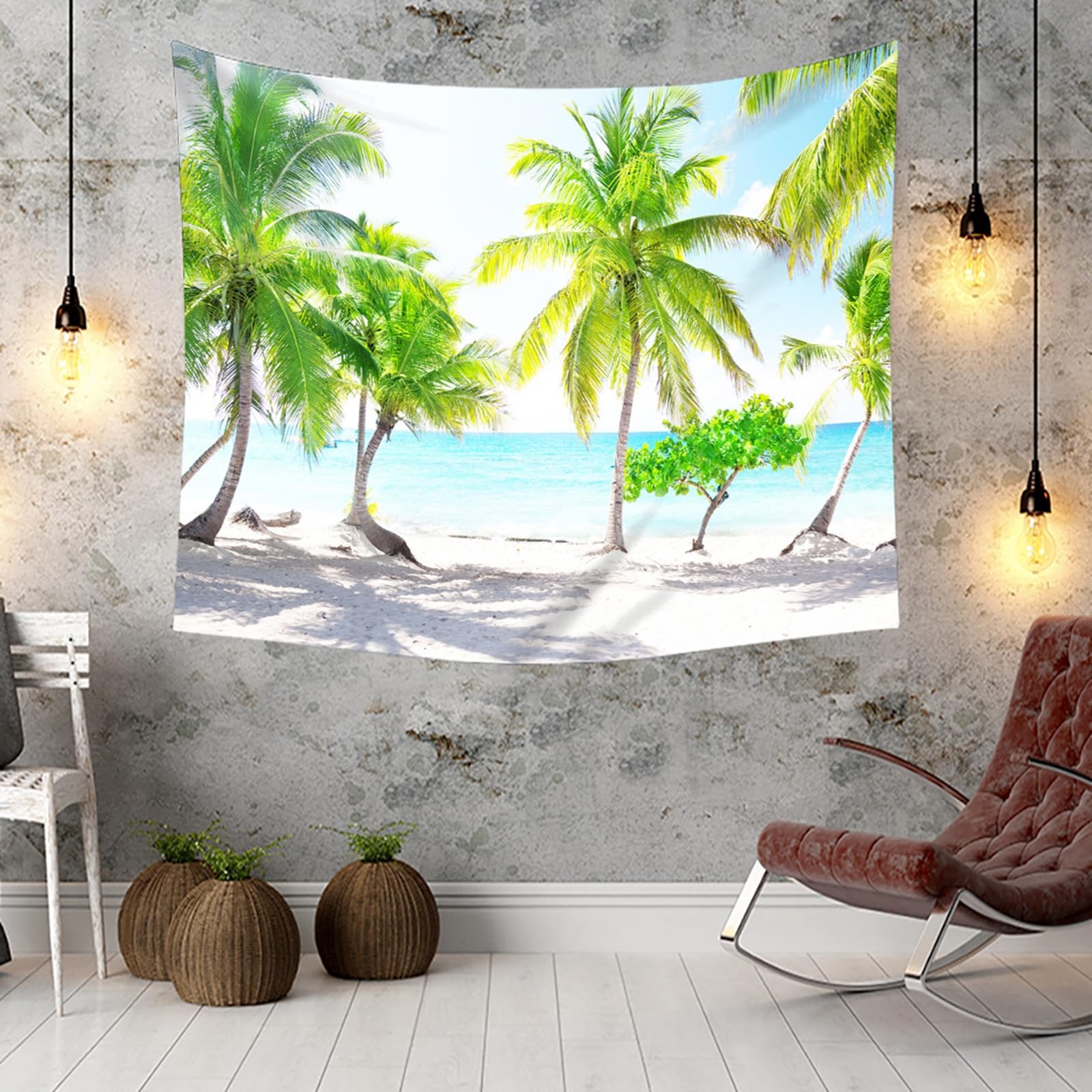 RDSGYZ Wandbehang Stoff Schlafzimmer, Wandteppich Landschaft Motiv Groß 350x256CM Kokospalmen Meer Wandvorhang Wandbehang Tuch Wanddeko für Kinderzimmer Schlafzimmer
