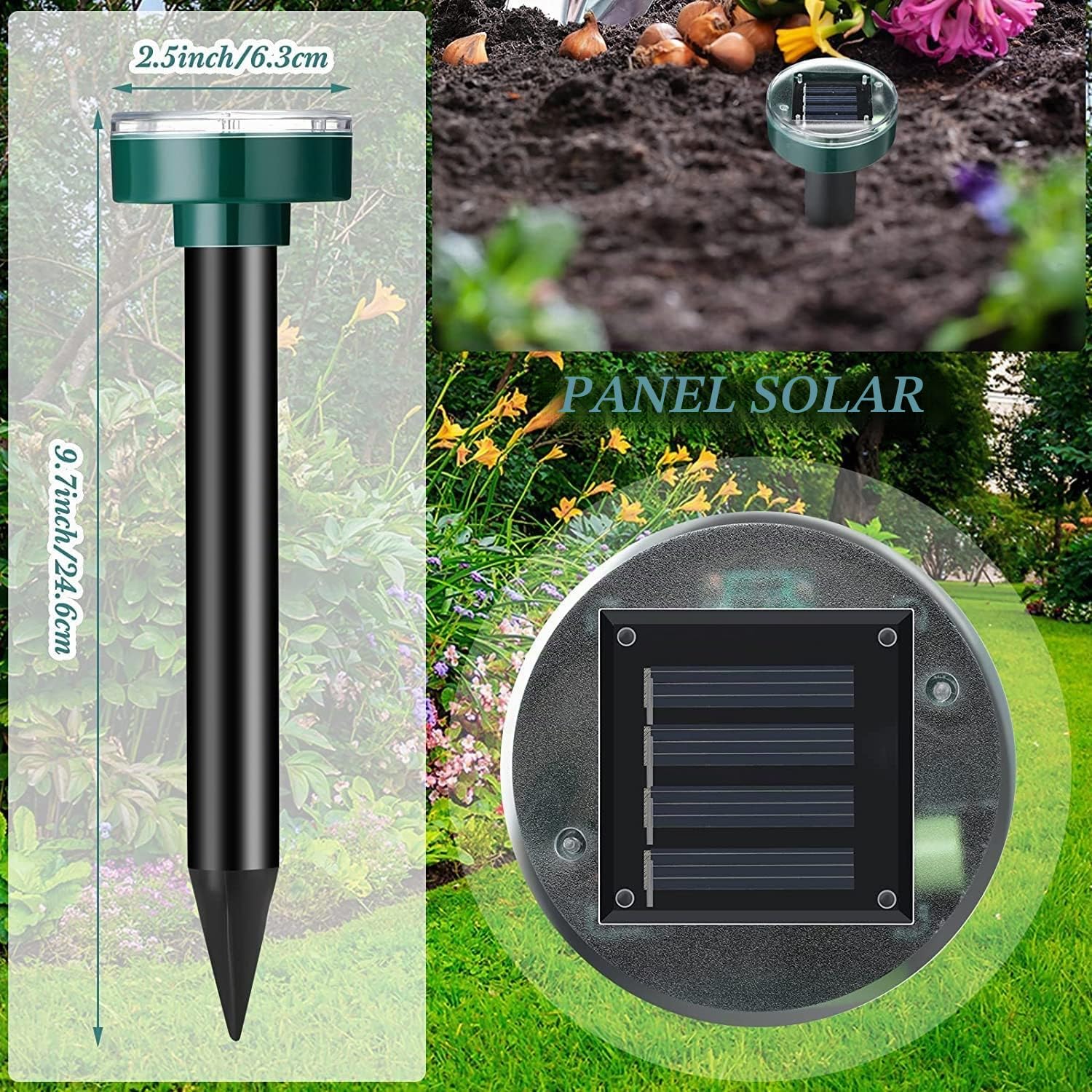 Ahuyentador de Topos Solar, Repelente de Ratones Ultrasónico,4 Piezas Ahuyentador Animales para Repeler Topillos, Serpientes y Roedores de Jardines,Anti Topos,contra Plaga