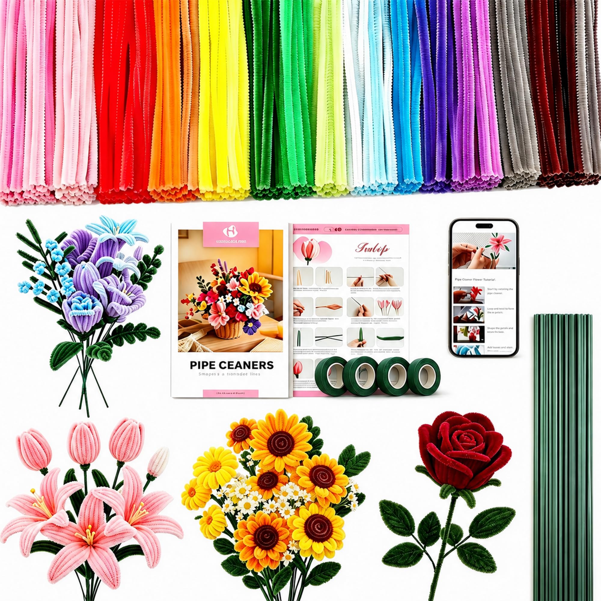 Kit completo per la creazione di bouquet di fiori fai da te, 1050 pezzi