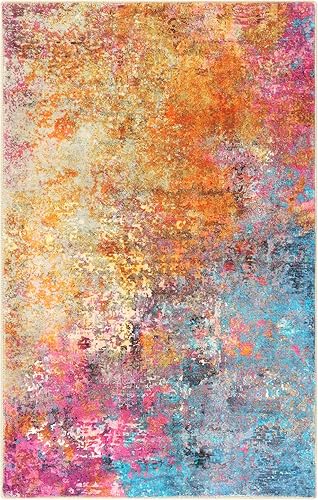 Miniatura 8 de Lahome Alfombra moderna abstracta  Alfombra de cocina lavable de 3 x 5 pulgadas, alfombra colorida para dormitorio, alfombra antideslizante para