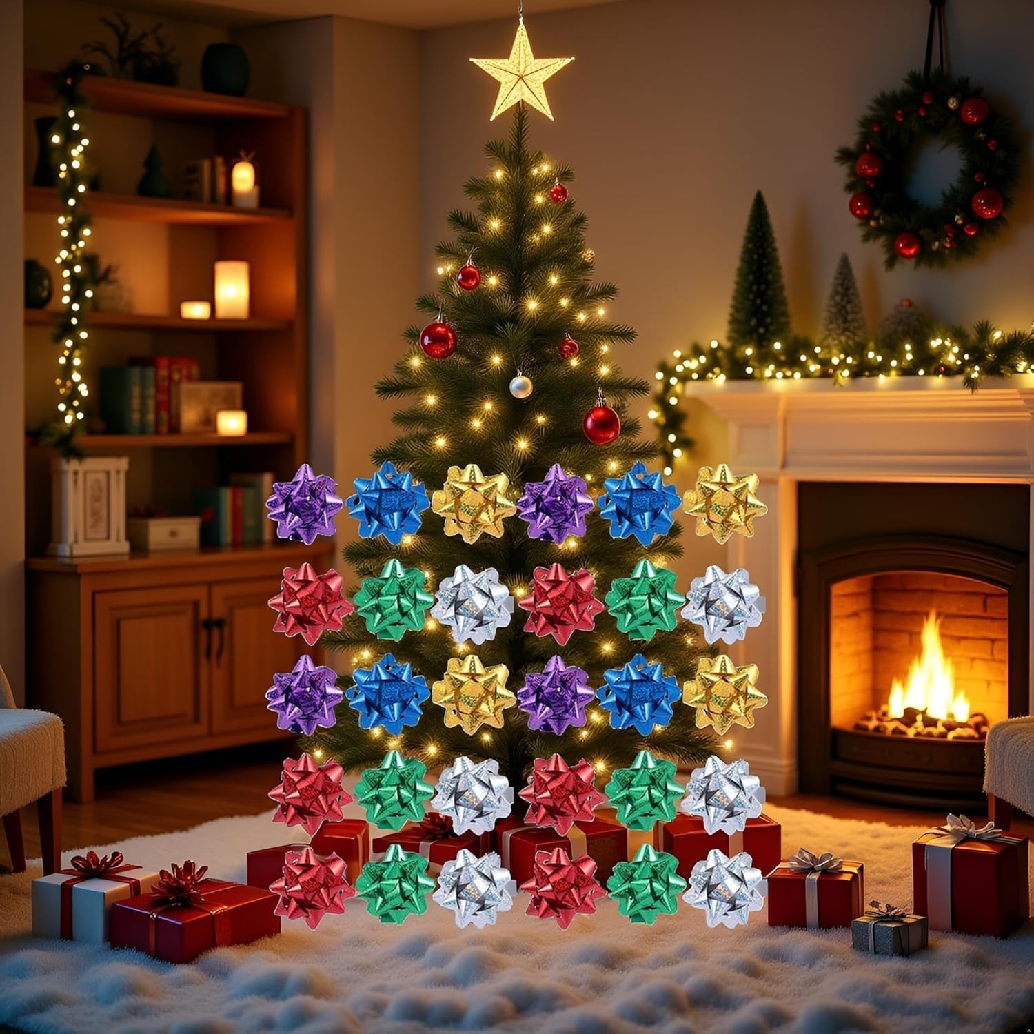 50 Pcs Colorful 1 Inch Gift Bows Christmas Bows Metallic Star Bows Party Gifts Wrapping Bows Adhesive Holiday Presents Bows for Valentine's Day, Gift Wrapping Supplies, Gift Wrap Bows - Image 2