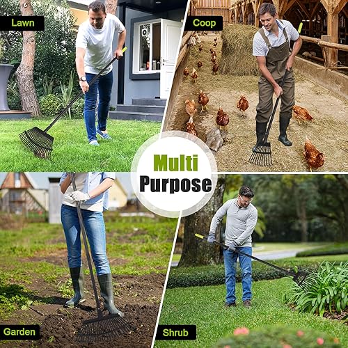 Miniatura 2 de Rastrillo ajustable de 2 piezas para hojas, rastrillo de hojas de metal de 25+11 dientes, rastrillos de jardín, juego de rastrillos de patio con