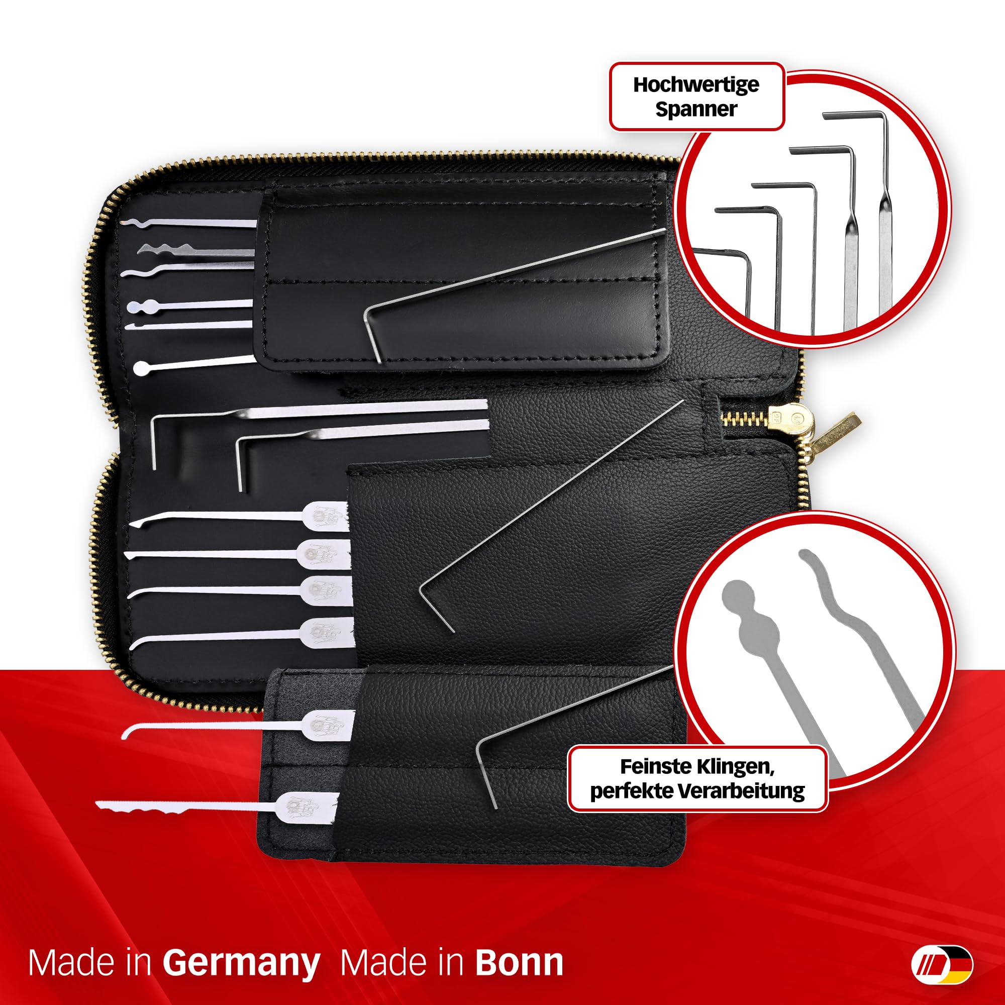 MULTIPICK ELITE 17 Lockpicking Set [17 Pezzi, Compresa la Custodia in Pelle] Grimaldelli per Serratura - Kit Grimaldelli - Apri lucchetto - Kit Scassinatore - Grimaldello & Grimaldelli