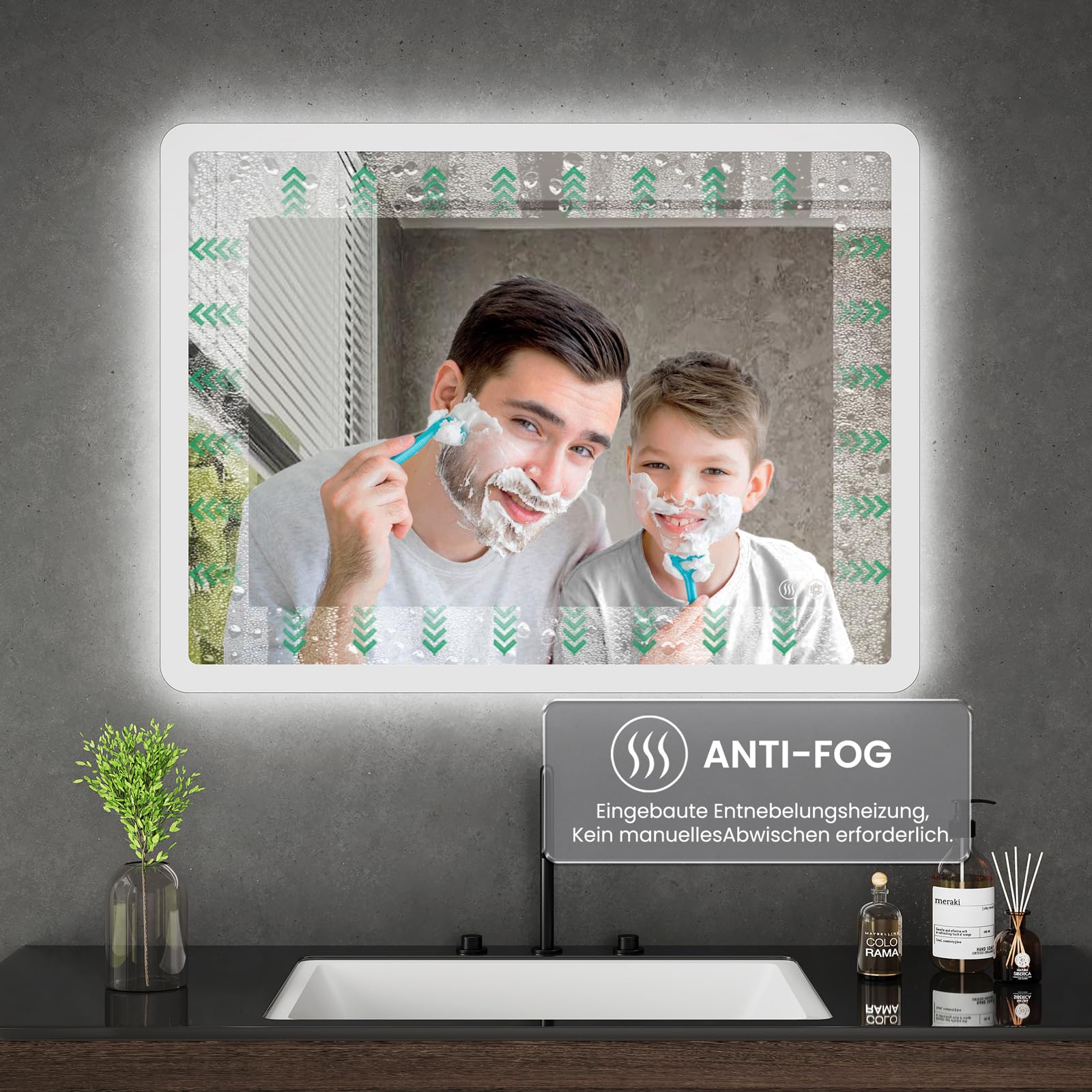 Cozynest Badezimmerspiegel mit Beleuchtung 80x60cm Rechteckig Badspiegel LED Spiegel Badezimmer Wandspiegel Touchschalter mit 3 Lichtfarben Dimmbar,Speicherfunktion, IP44 Wasserdicht,Energiesparend