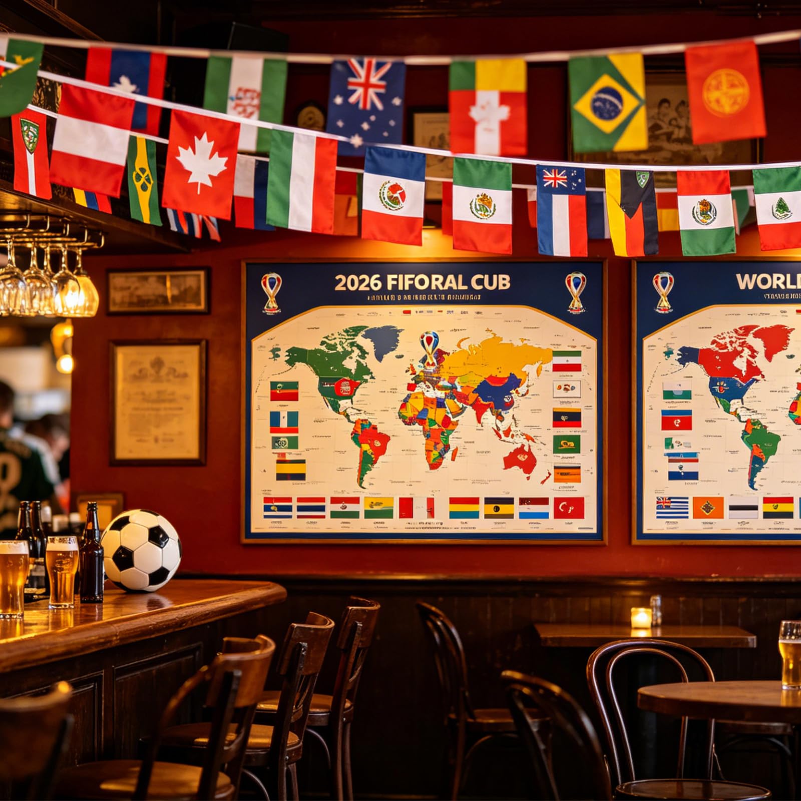 Guirnalda de Banderas del Mundial 2026 15m 48 Selecciones Decoración para Fiestas de Fútbol