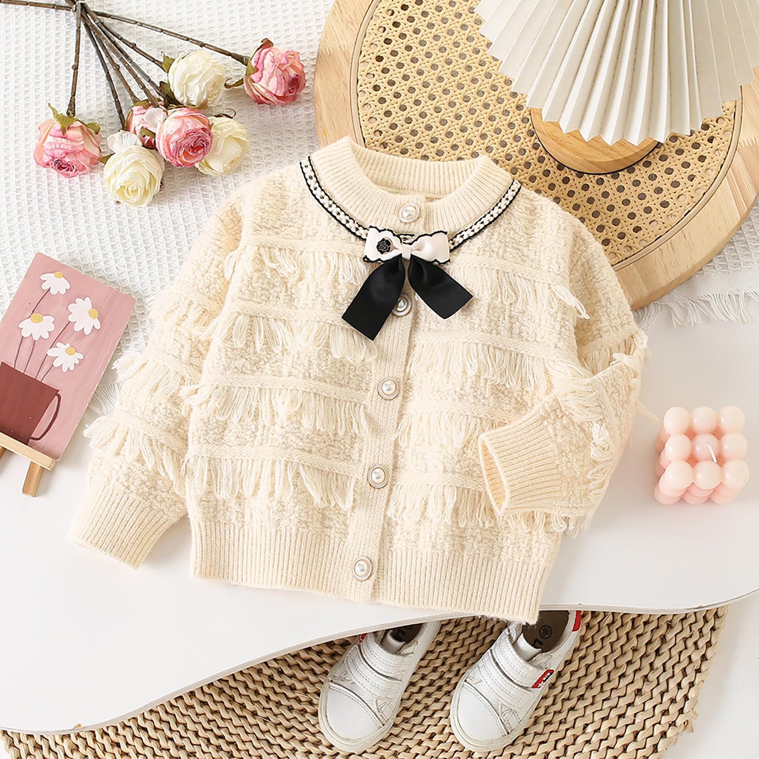 Toddler Girls Sweater Skirt Set Bow-knot Cardigan Sweater with Black Skirt Size 2-7 Years - Image 3