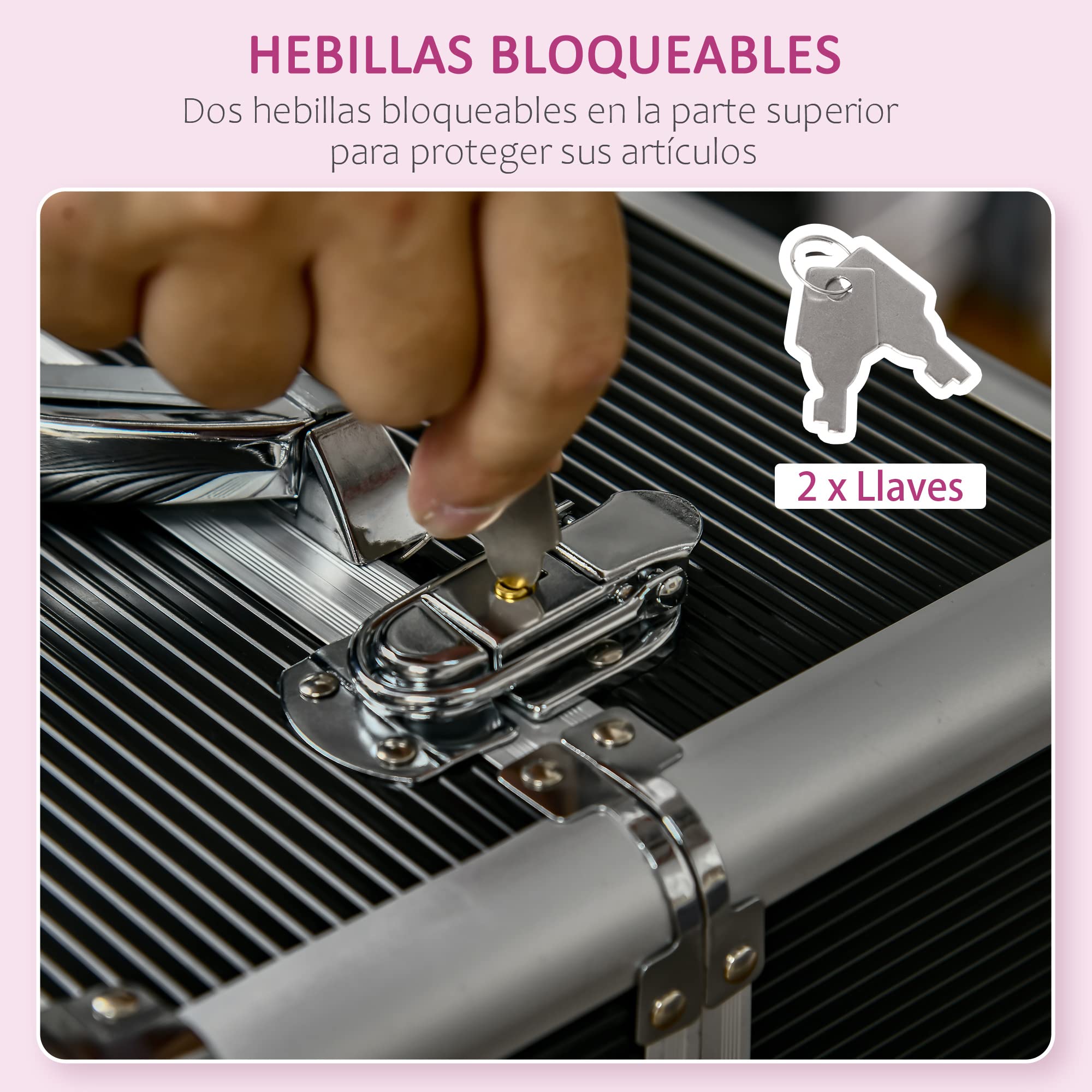HOMCOM Maletín de Maquillaje Profesional Estuche para Cosméticos con Ruedas Maleta de Maquillaje con 6 Cajones Extensibles Cerradura 2 Llaves y Asa Retráctil 36x23x58 cm Negro