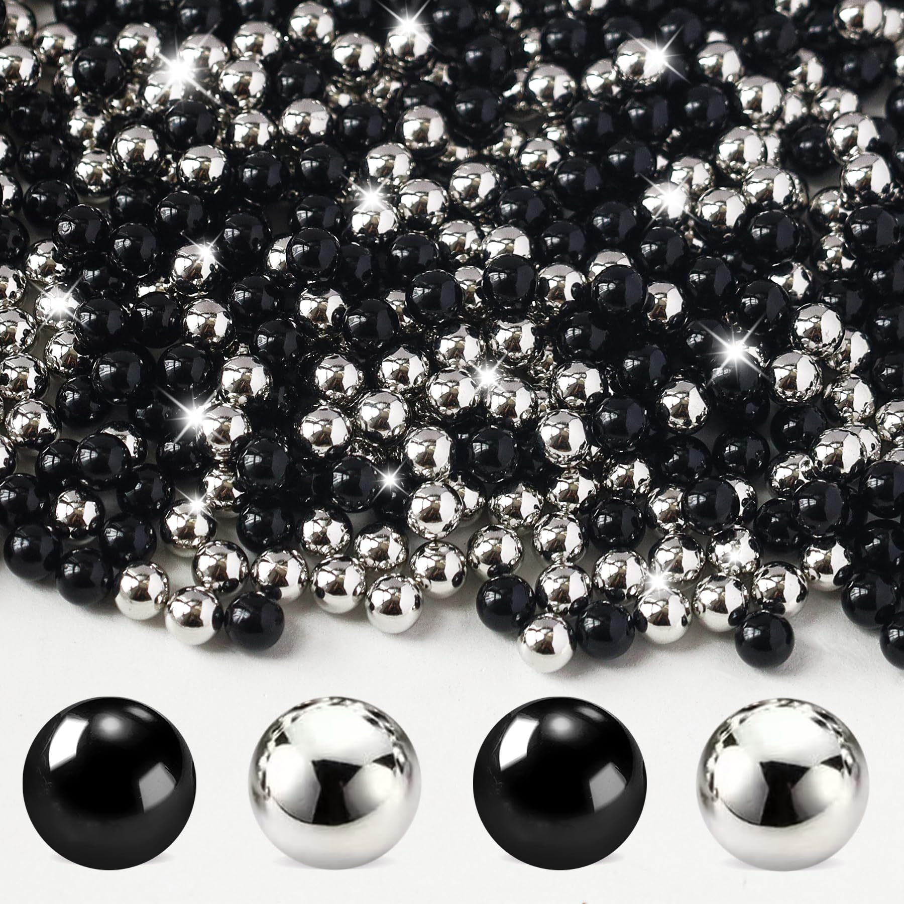 Cusmation 1300Pcs Black&Silver Vase Filler No Hole Pearl Beads - vase fillers | Mubboo