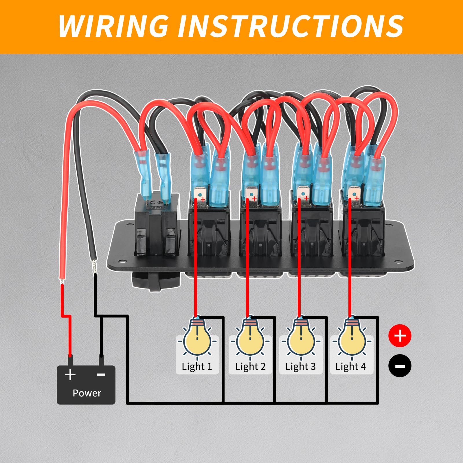 RVZONE 4-biegowy wodoszczelny panel przełącznika kołyskowego IP68, DC 12-24 V, cyfrowy woltomierz LED + podwójne USB (QC 3.0 i typ C), szybkie ładowanie, wstępnie okablowany panel przełącznika