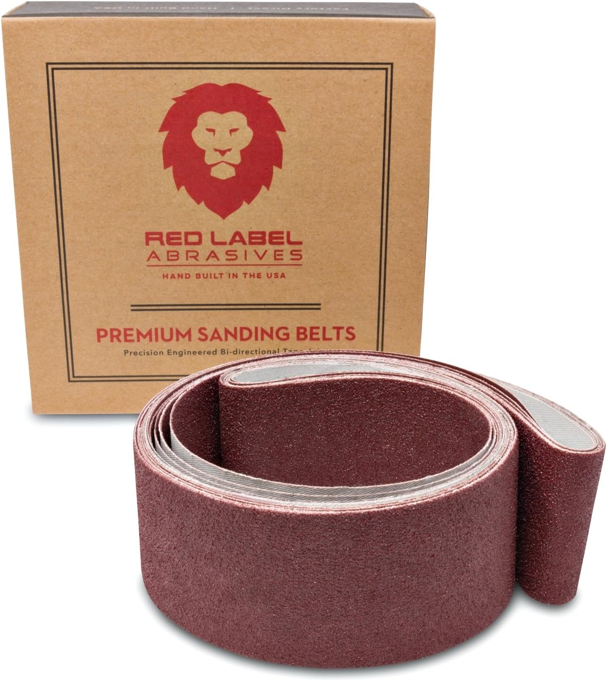 Red Label Abrasives 2 X 42 Inch Flexible Aluminum Oxide Multipurpose Sanding Belts for Woodworking, Leather, Rubber, Plastics & Light Metal Working - 60, 80, 120, 220, 320, 400 Grit 6 Pack Assortment
