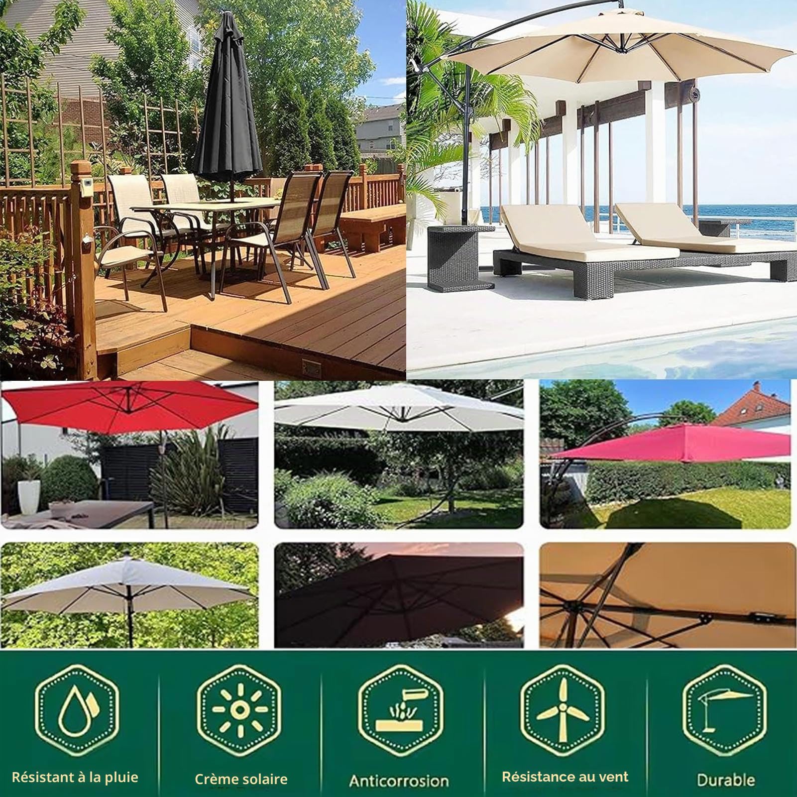 Toile de Rechange pour Parasol 4,0-2,0 Mètres 6/8 Baleines, Extérieur Auvent de Remplacement avec 8 Baleines (4m/13.1ft, Beige)