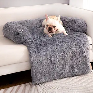 Calming Dog Couch Bed for Large Dogs - Washable Dog Beds Cover for Furniture Protector, Fluffy Plush Pet Bed Anti-Slip, Waterproof Sofa Mat for Dogs and Cats, 44inch, Dark Grey