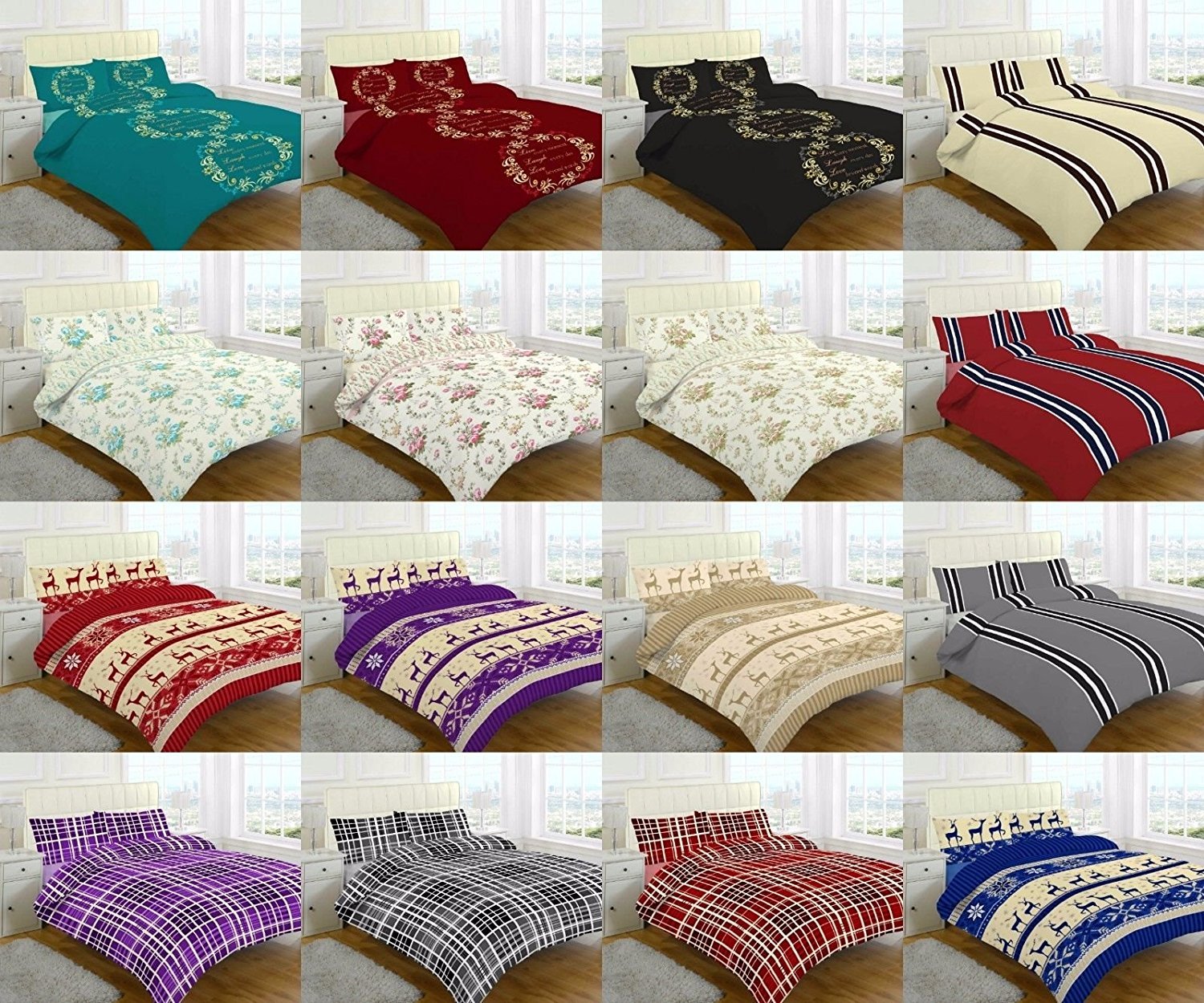 Voice7 Flannelette 100% Brushed Cotton Duvet Quilt Cover Sets with Free Pillow Cases Idea - Black Red Teal Grey Blue Pink Plum Cream - UK Sizes (Olivia - Natural King Duvet Set) — image 1