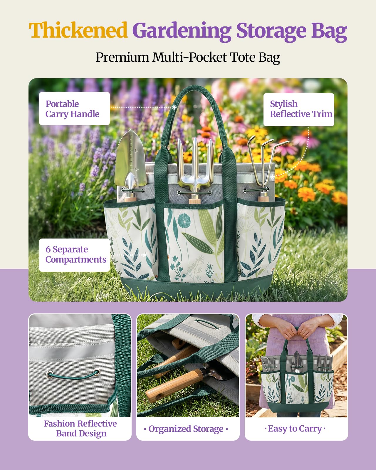 10 utensili da giardino resistenti antiruggine con borsa organizer resistente, regalo perfetto per il giardinaggio per donne, verde