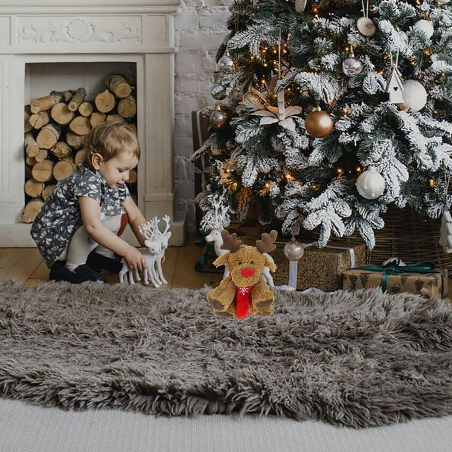 Gatuida Plush Reindeer Stuffed Animal Toy, 11. 41-inch Christmas Elk Plush Figurine, Light Brown Xmas Deer Animal Doll for Kids, Girls, and Children