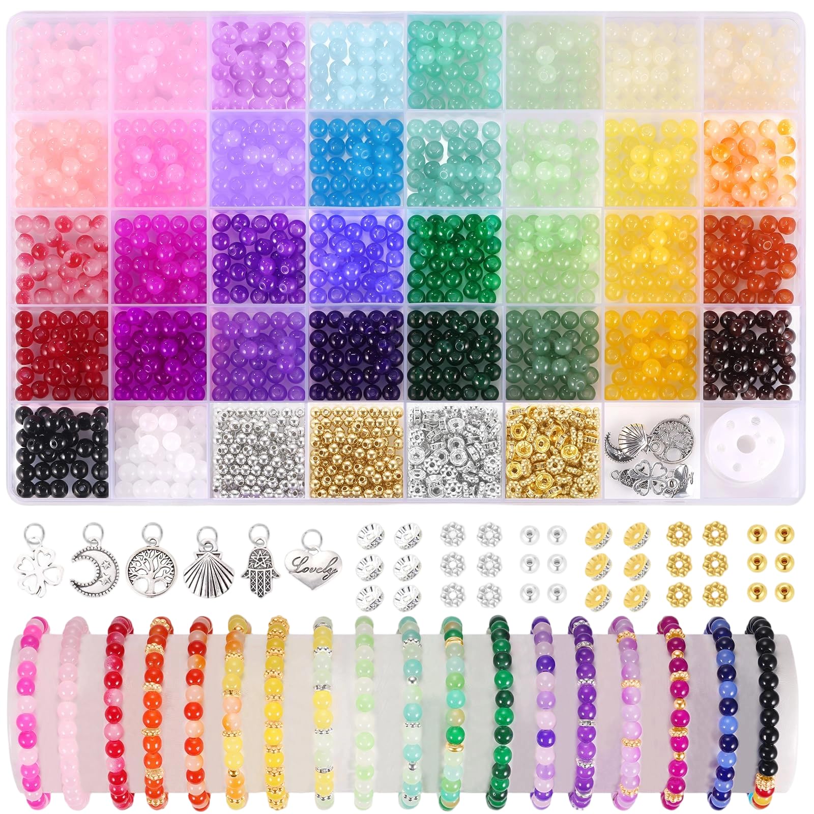 1436 Pcs Glass Beads for Bracelet Making, 34 Colors 6mm Bracelet Making Kit