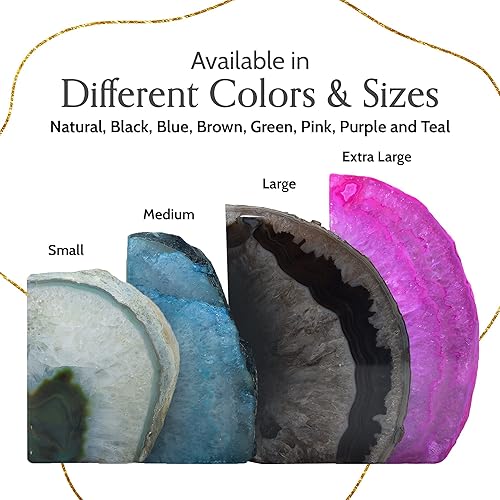 Miniatura 4 de Nature's Decorations Sujetalibros de geoda de ágata negra de calidad, resistente con parachoques de goma antideslizante para estantes, oficina