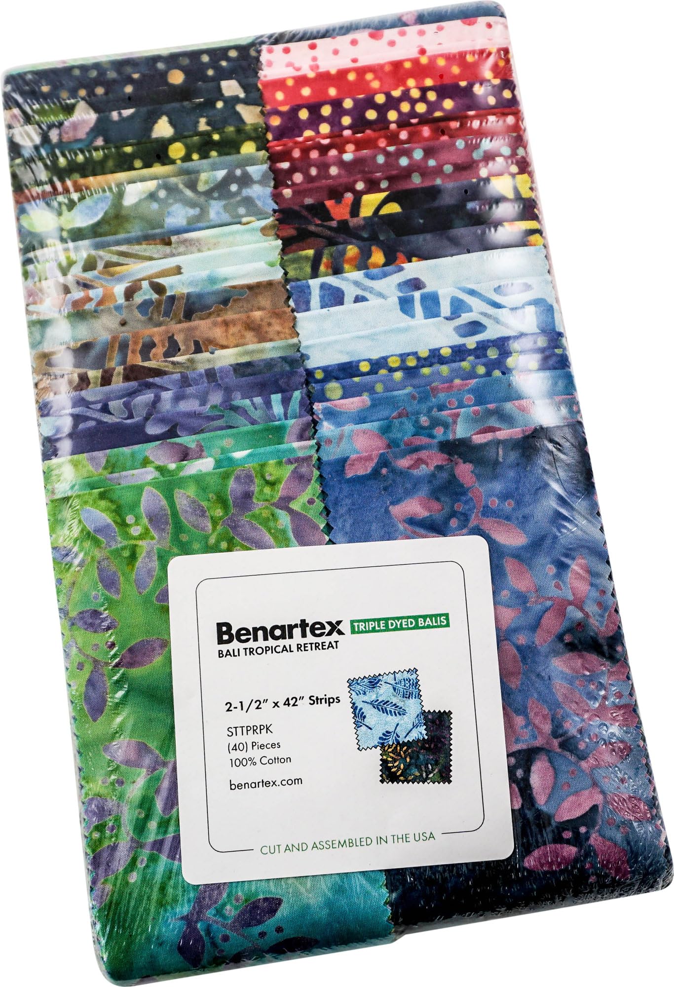 BenartexBali Batik Tropical Retreat Strip-Pies 40 2.5-inch Strips Jelly Roll Benartex
