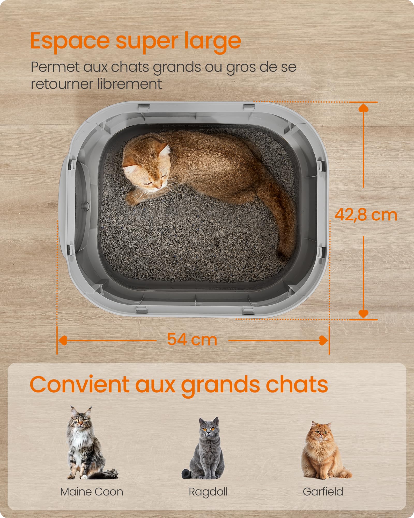 Feandrea Bac à Litière, Litière pour Chat XXL, avec Couvercle, Plateau Amovible, Pelle, Brosse, Espace pour Grands Chats, Moins de Traces, Fond Anti-Fuite, Gris Tourterelle et Gris Ardoise PPT002B01