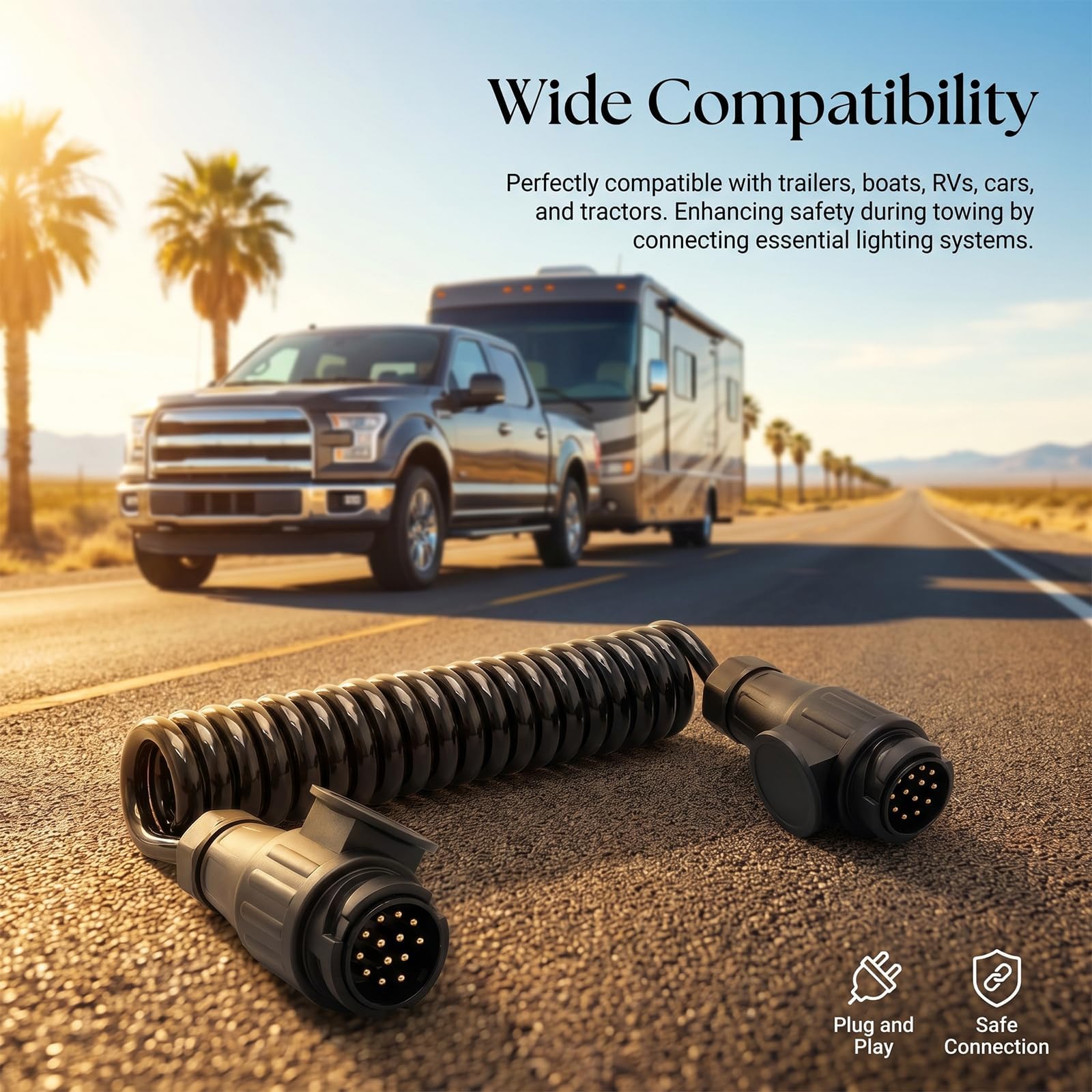 Hoypeyfiy Cable de extensión flexible 3M para remolque, conector macho a macho de 13 pines, compatible con remolques, barcos, caravanas, coches y tractores