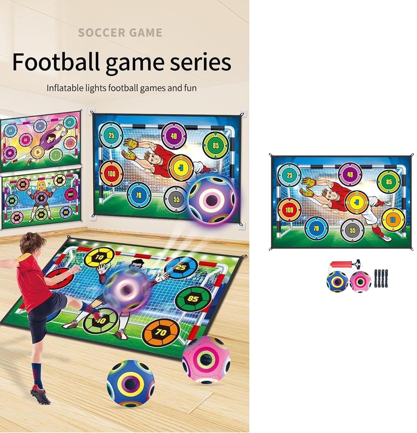 Indoor Outdoor Football Training Set with Hanging Panel and 2 Soccer Spheres for Skill Practice