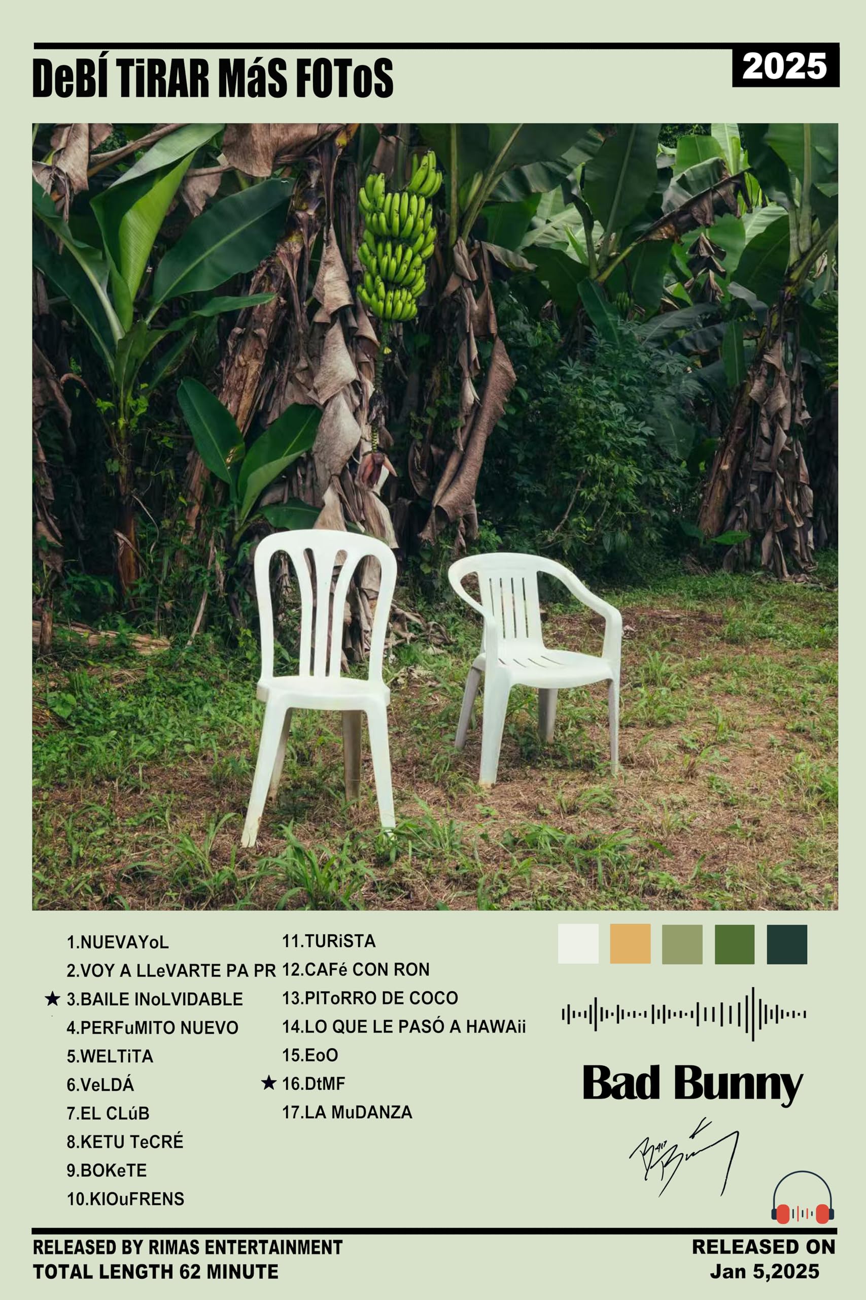 CZOURPVU Póster de Bad Bunny con cubierta de álbum de música latina, decoración artística, pintura estética, arte de pared, lienzo para decoración de dormitorio, 12 x 18 pulgadas (11.8 x 17.7 in
