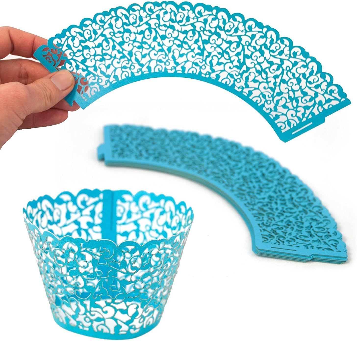 Decorative Lace Patterned Cupcake and Muffin Wrappers 96 Pack of Blue