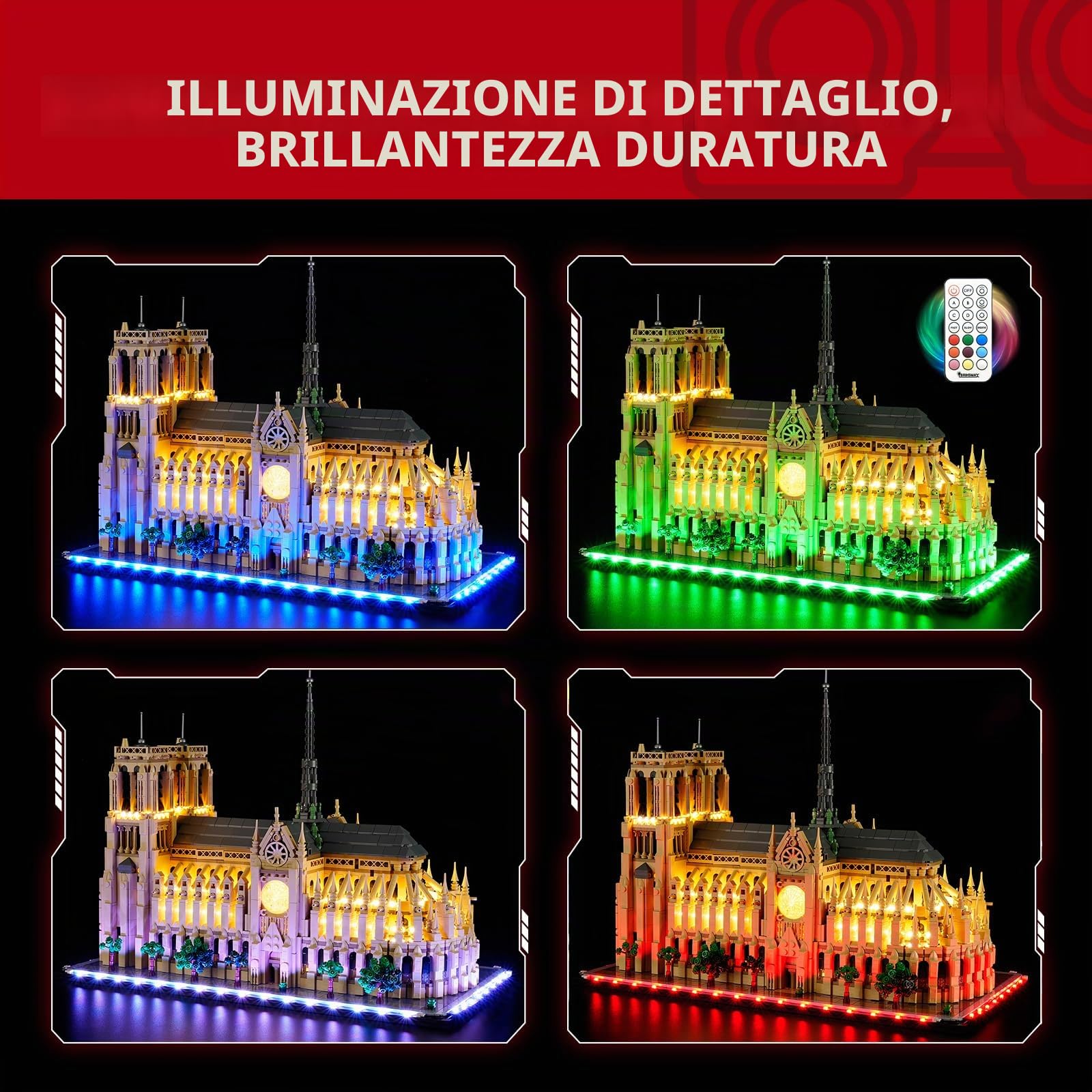 BRIKSMAX Kit luci 2.0 per Lego Notre Dame Cathedral (versione telecomando) - Innovativa illuminazione a LED compatibile con Lego Architecture 21061 - Set Lego non incluso