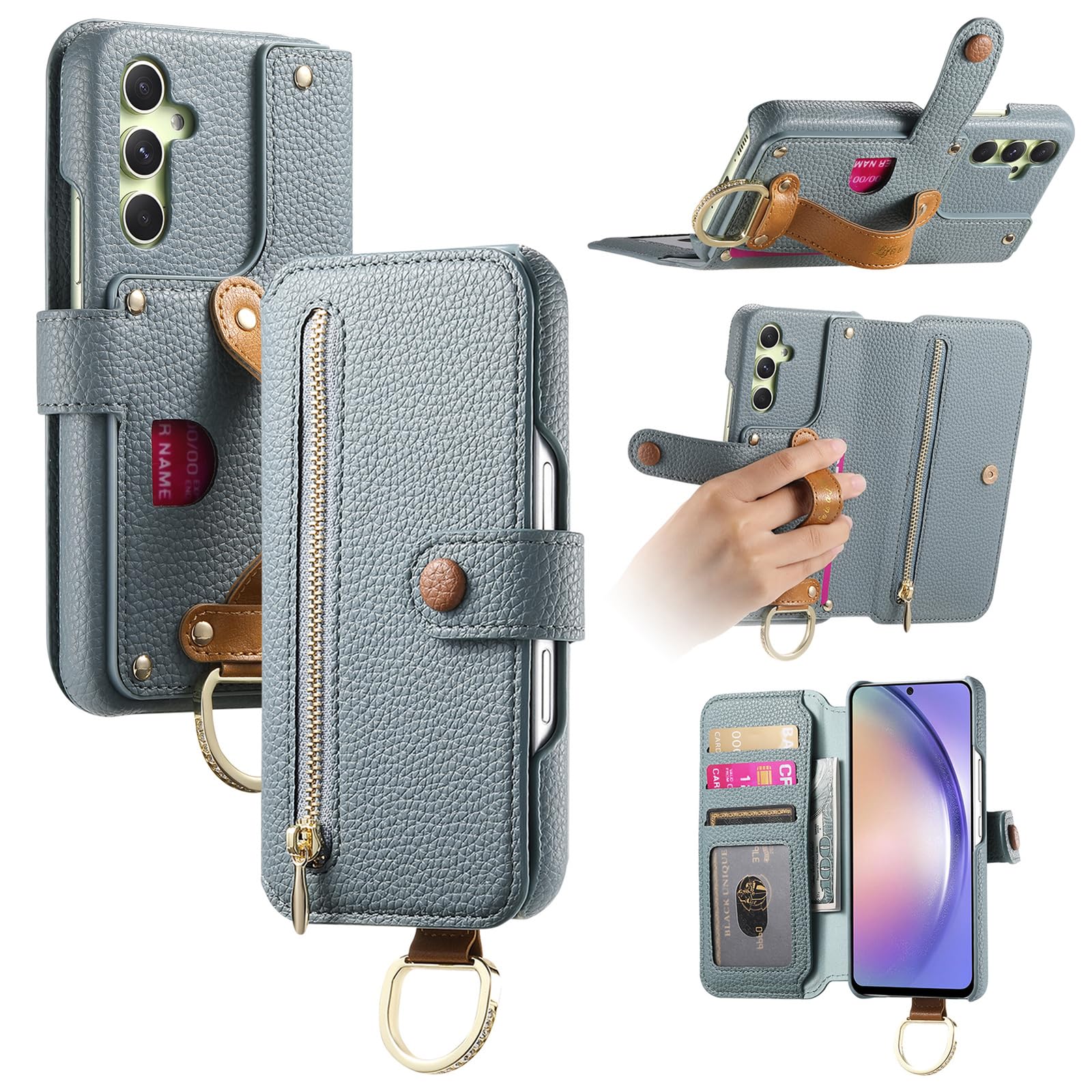 Generic etui kompatybilne z Samsung Galaxy S24 Ultra (kolor: niebieski) Premium magnetyczne etui z klapką skórzany portfel z uchwytem na kartę do telefonu
