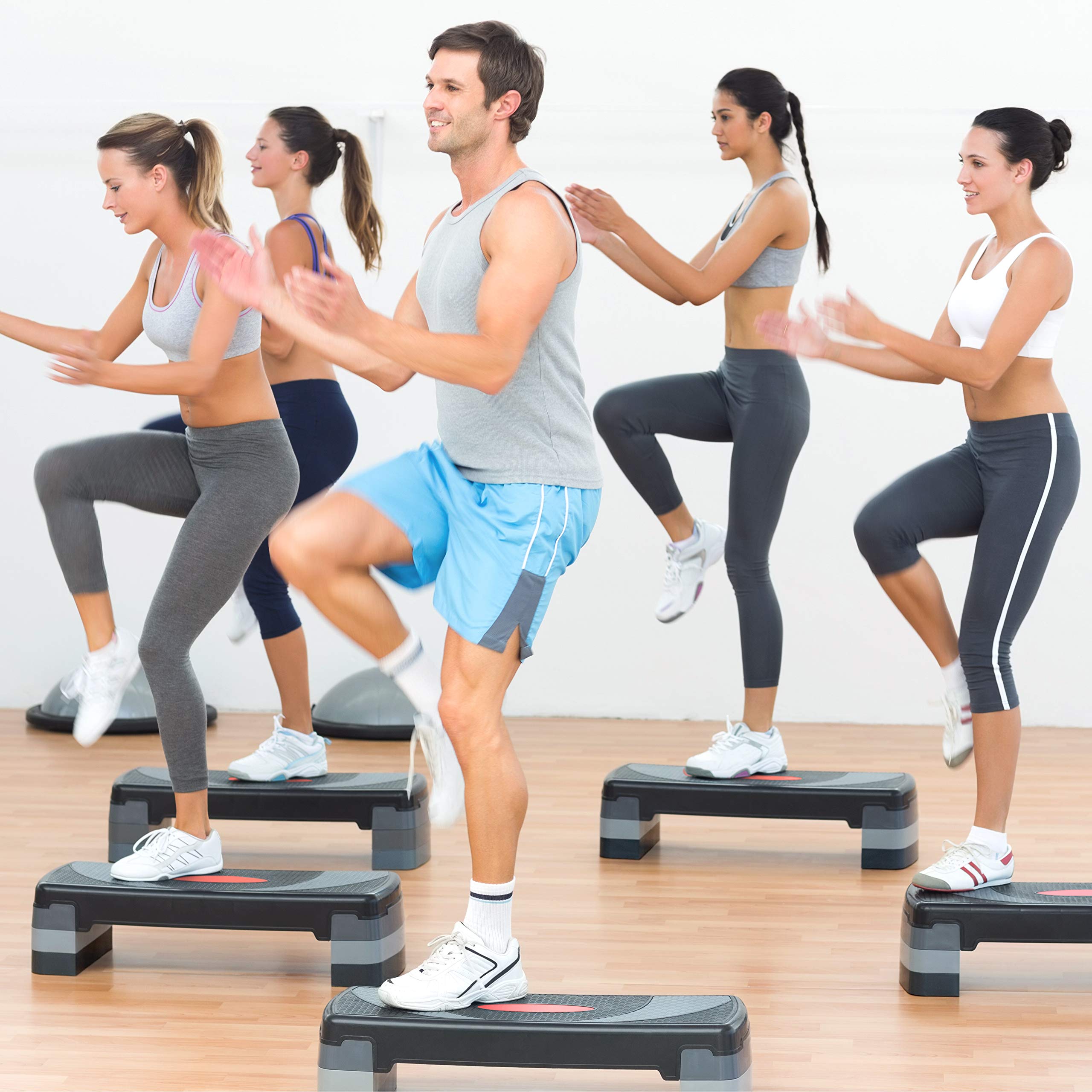 POWRX Step fitness/aérobic XL (80 x 30 cm) - Idéal pour les exercices à la maison et au gymnase - Hauteur ajustable et surface antidérapante