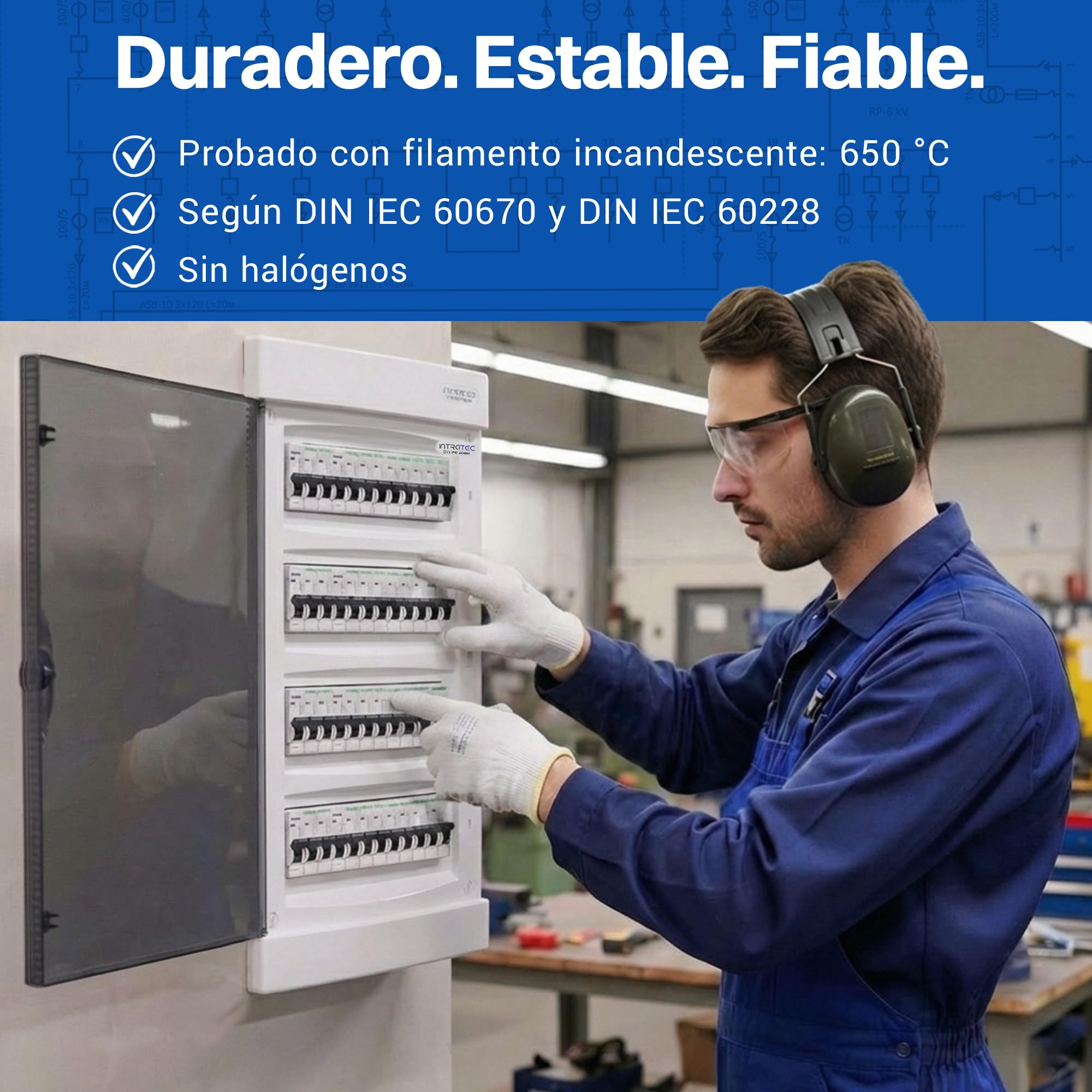 Intratec Caja de Distribución Empotrada 4 Fila – Caja de Distribución IP40 para 48 Módulos con Puerta Transparente y Riel para Instalación Eléctrica Fácil en Casa y Negocios – 676 x 283 x 106mm