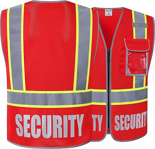 Miniatura 6 de Chalecos de seguridad de seguridad con reflejo retro clase 2, malla amarilla resistente con 5 bolsillos y cremallera frontal, cumple con ANSIISEA