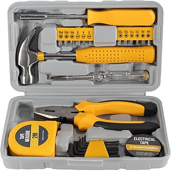 Tool Set Household 24-Piece Beginner DIY Tool Set Compact Toolbox Set with Hammer, Screwdriver Bits, Measuring Tape, and Combination Pliers for Maintenance, Repair, and Home Improvement