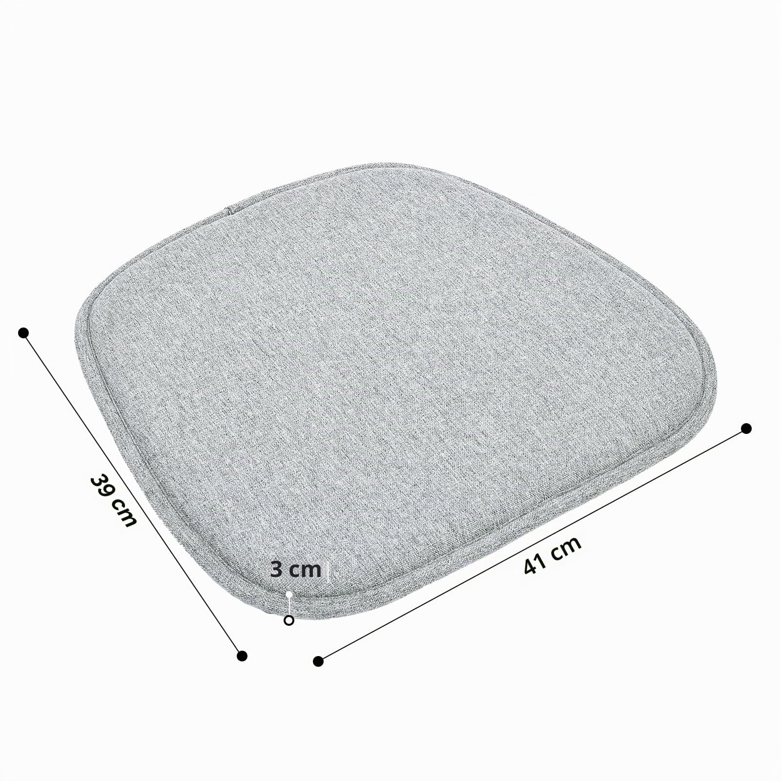 Juego de 4 cojines antideslizantes para sillas, cojines para sillas de comedor, cojines de asiento lavables para sillas de oficina, exterior, interior, jardín - 41 x 39 cm, gris