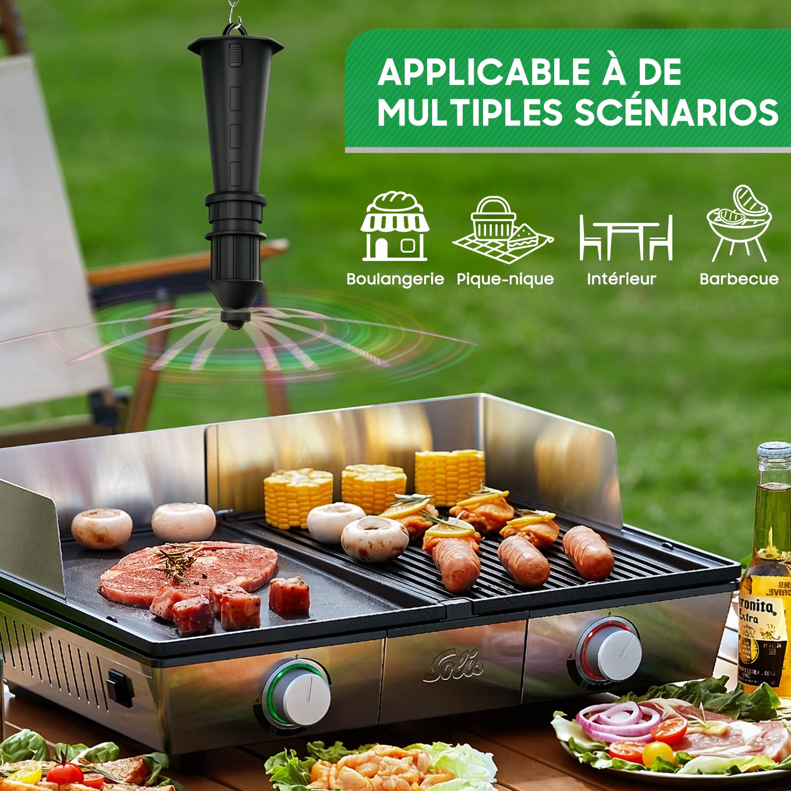 Ventilateur Anti, Mouche de Table avec pales holographiques, Suspendu pour intérieur/extérieur, Chasse-Mouches Portable pour Camping, Jardin, terrasse, Piles Non incluses - 4Pcs