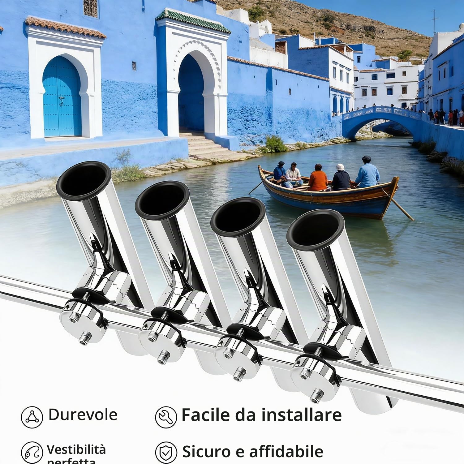 2 pezzi Portacanna da Pesca in Acciaio Inox Regolabile,per Rotaie da 18 mm a 26 mm,per Barche Yachts Barca da Pesca(A)