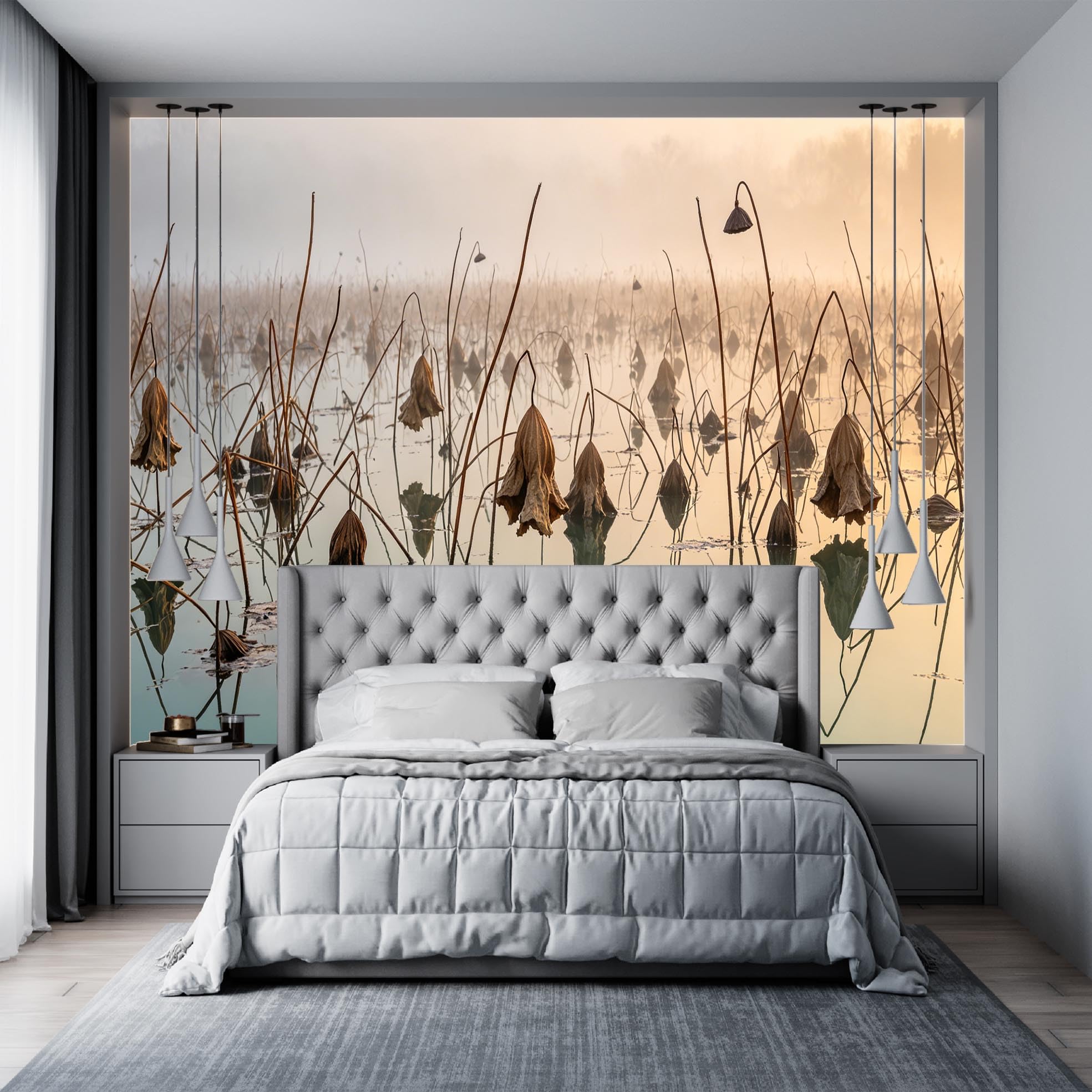 Carta Da Parati 3D Paesaggio Con Foglie Di Loto Appassite Murale Panoramico Per Soggiorno Carta Da Parati In Tessuto Non Tessuto Arte Moderna Poster Da Parete Decorazione Per La Casa Personalizzata