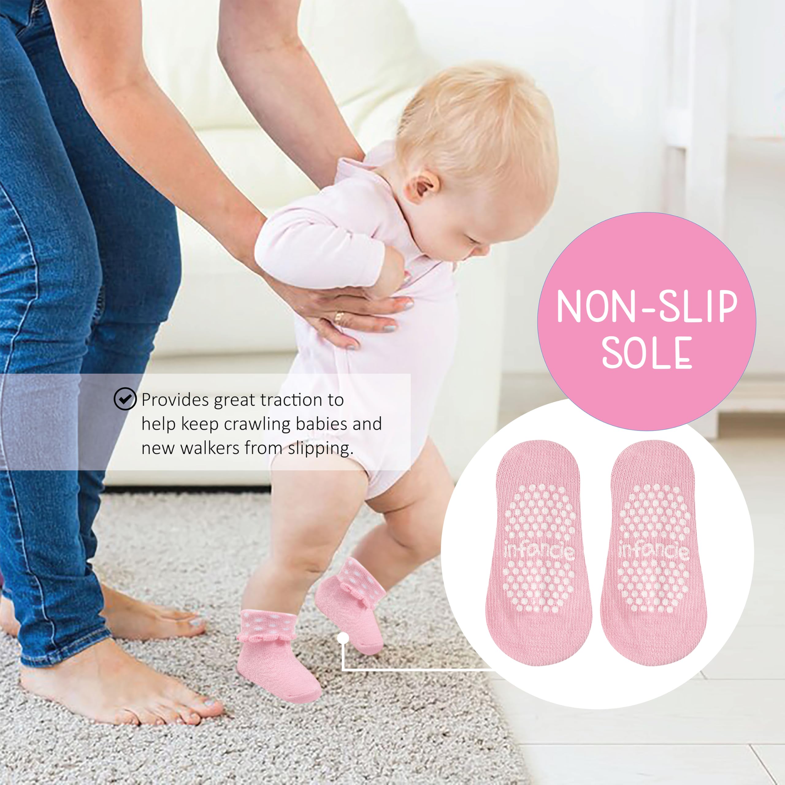 Baby Socks 12 Pairs - Non-Slip Infant Grip for Newborns & Toddlers 0-6 Months, Boys & Girls, Safe for Walking