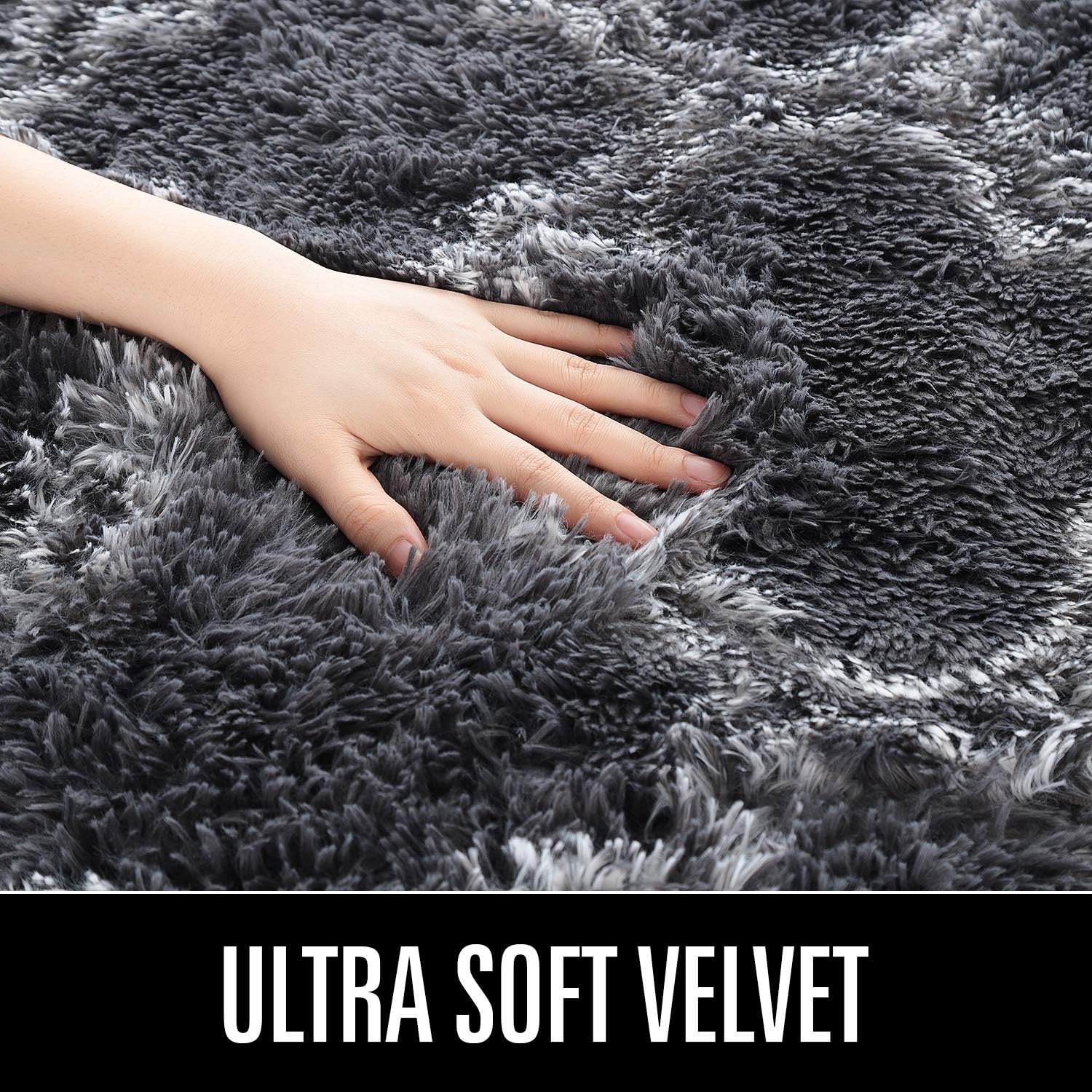 LOCHAS Luxury Shag Area Rug 8 x10 Feet Geometric Plush Fluffy Rugs, Extra Soft Carpet Moroccan Rugs for Bedroom Living Room Dorm Kids, High Pile Shaggy Floor Rug Decor, Dark Grey and White