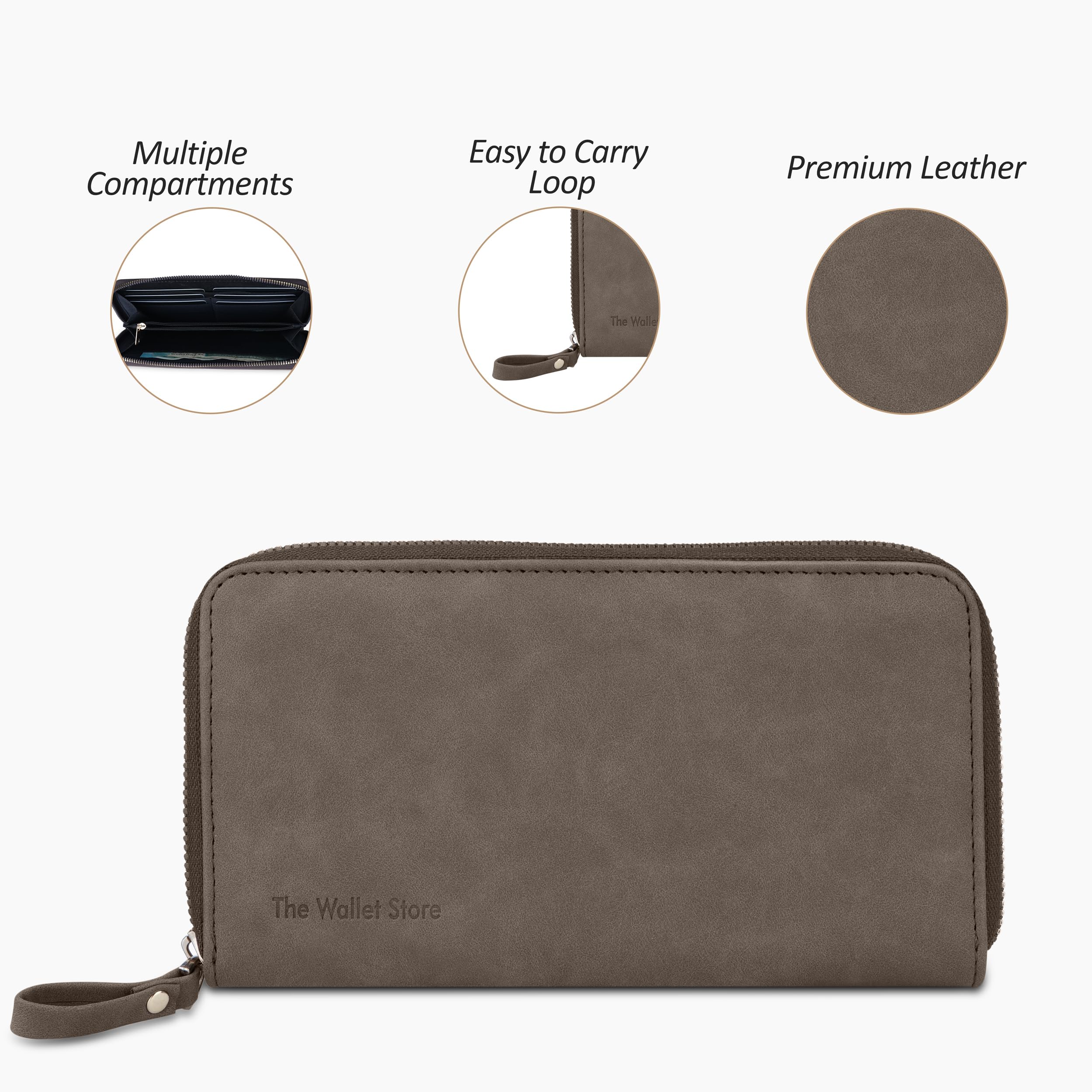 The Wallet Store Suede Leather Zipper Clutch For Her - Blue