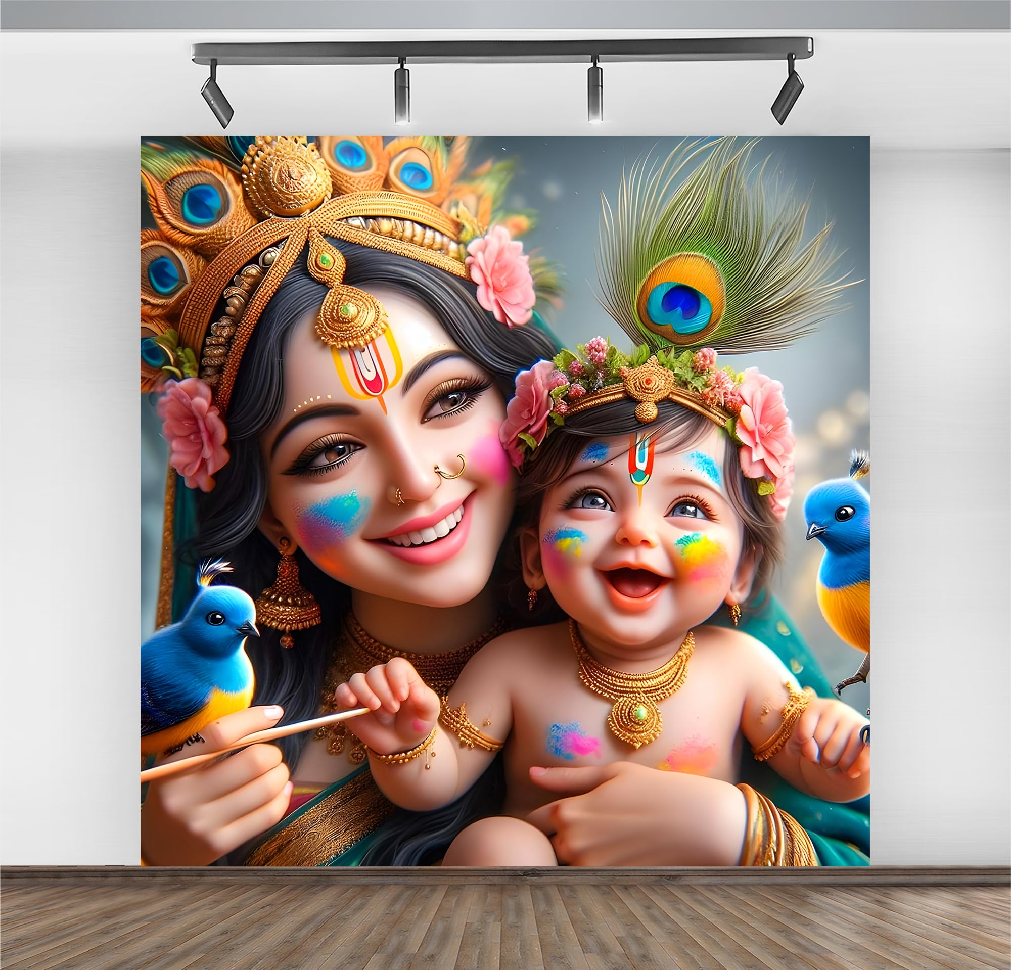 GRAC Maa Yasoda and Shree Krishna Backdrop Cloth for Festive Decoration (H 8ft*W 8ft) Curtain (Washable Fabrik)-image-21