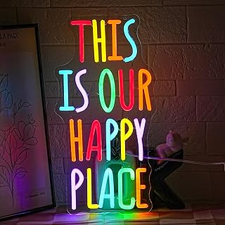 Dies ist unser glücklicher Platz Neon Zeichen für Wanddekoration Bunte Buchstaben Neon Licht Motivative Worte LED Neon Licht für Klassenzimmer Wohnzimmer Home Housewarming Dekoration