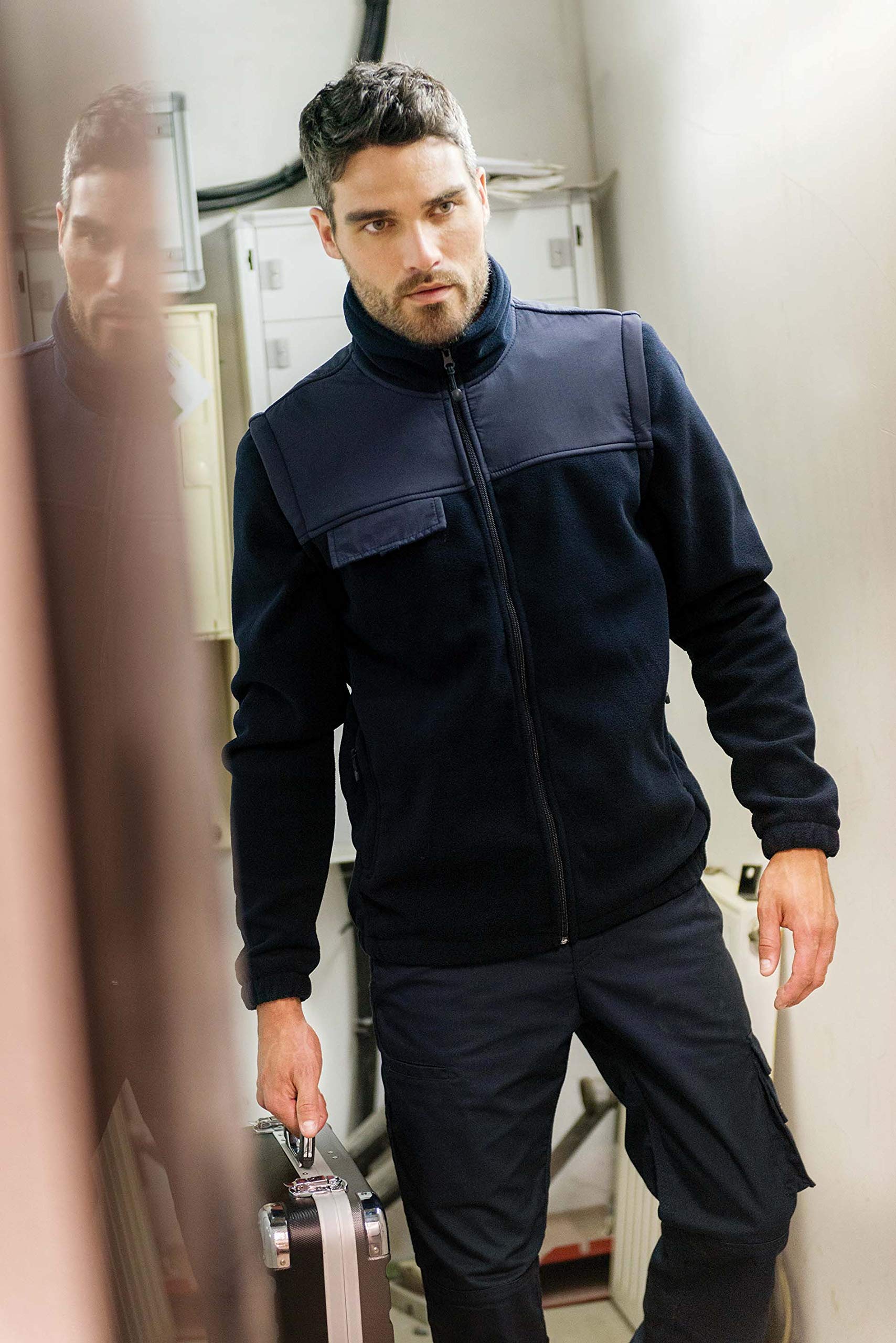 Fleecejacke Schwarz und Dunkelblau S M L XL XXL XXXL mit abnehmbaren Ärmeln als Weste weich und warm Damen und Herren