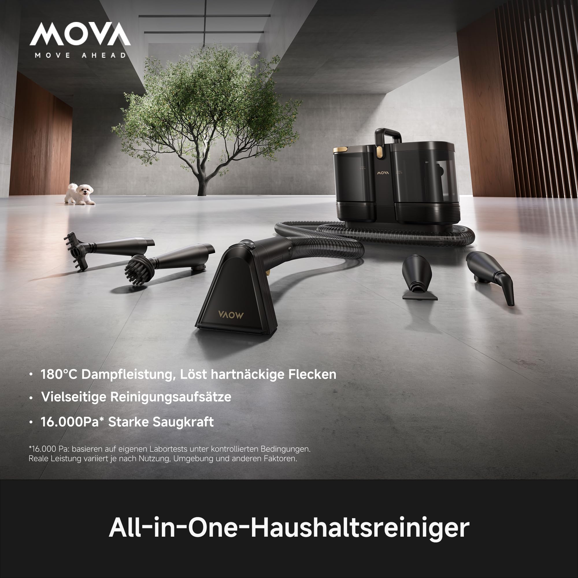 Mova S10 Steam Allzweck-Dampfreiniger mit 9 Aufsätzen, überhitztem Dampf, 16.000Pa Saugkraft, ≤5% Restfeuchte, 99,99% Bakterien- und Milbenentfernung, chemiefreier Reinigung