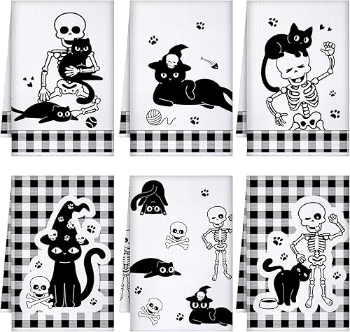 Miniatura 19 de Bencailor 6 toallas de cocina con diseño de calavera, diseño de esqueleto, gótico, espeluznante, calavera, para baño, cocina, decoración gótica de