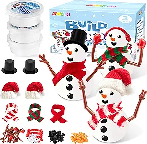 JOYIN Christmas Build a Snowman Craft Kit, 3 Pack Modeling Clay DIY Make a Snowman Kit for Christmas Arts and Craft Activities, Xmas Gift Stocking Stuffers for Kids, School Funny Toy Party Favor