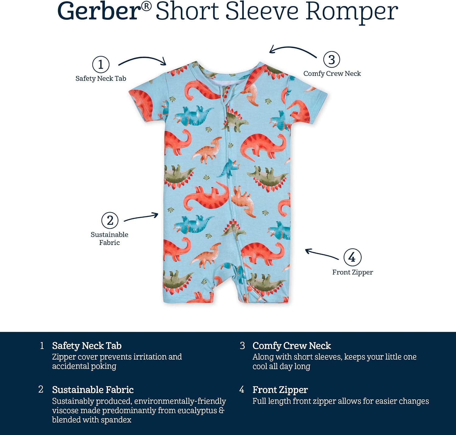 Gerber Unisex Baby Buttery Soft Short Sleeve Romper with Viscose Made from Eucalyptus