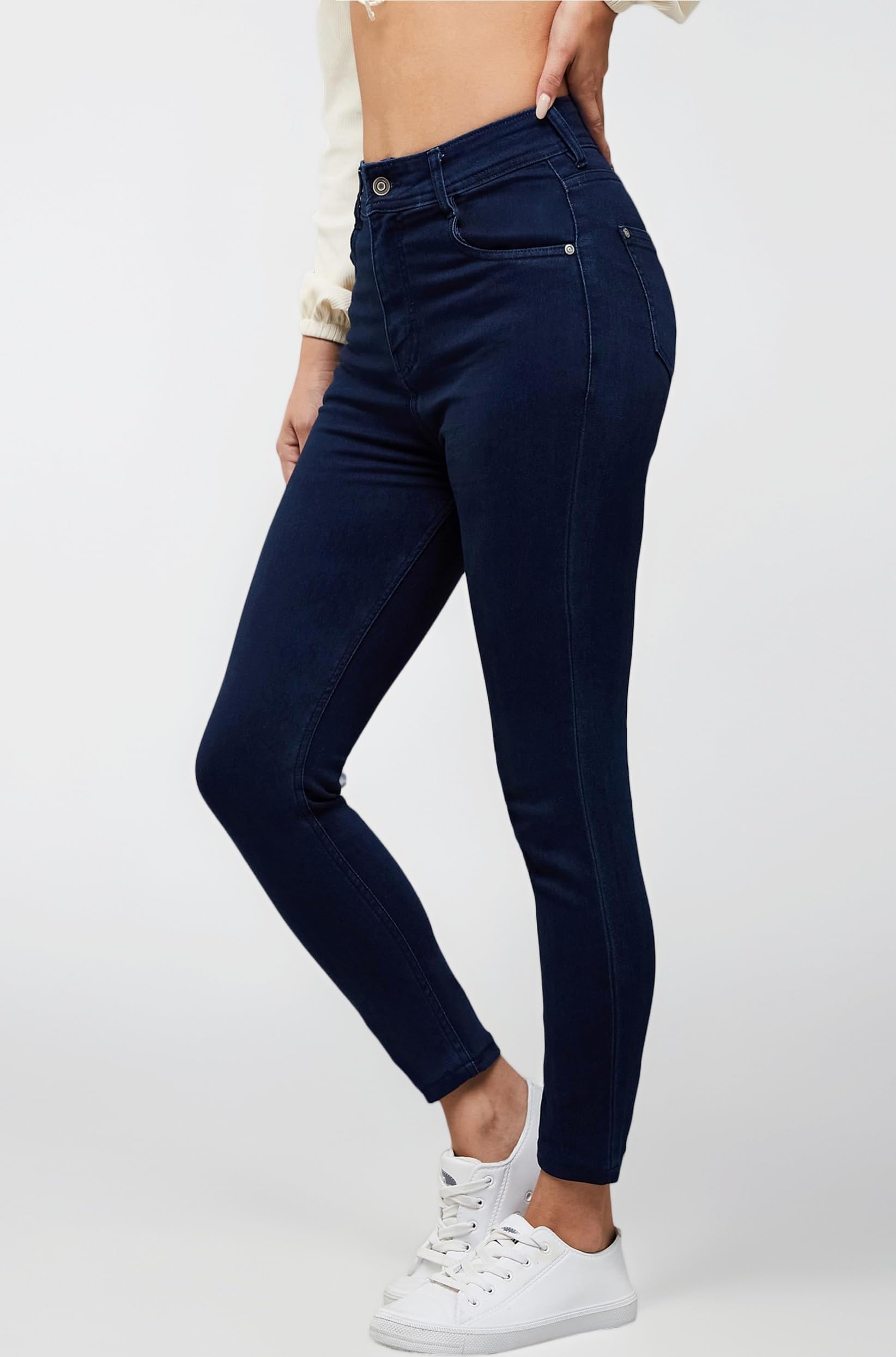Women's Skinny High Rise Cropped Fringed Hemline Detailing Stretchable Denim Jeans